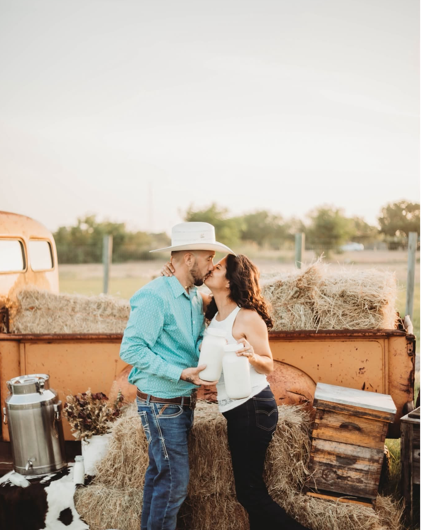 Amber and Michael on the farm with fresh milk